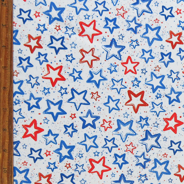 Americana Stars and Splatters on White Poly Spandex Swimsuit Fabric