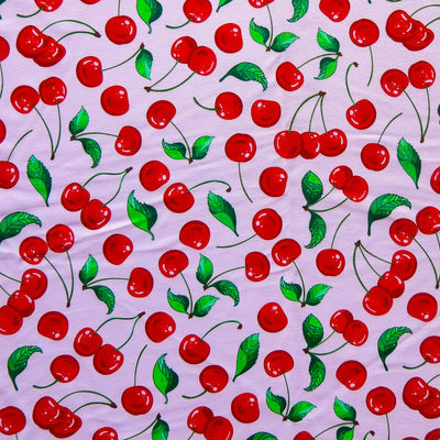 Cherries on Pink Poly Spandex Swimsuit Fabric