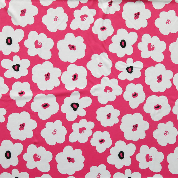 Carmine Rose Mod Floral Poly Spandex Swimsuit Fabric