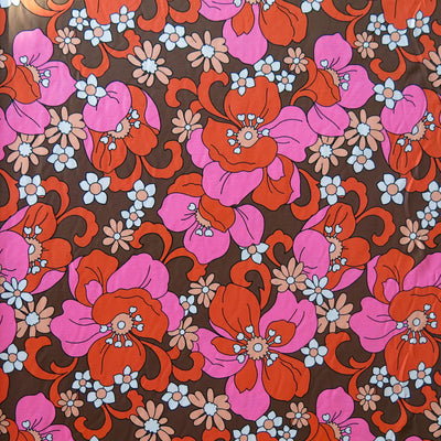 Retro Floral on Brown Nylon Spandex Swimsuit Fabric