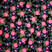 Floral Spray on Black Nylon Lycra Swimsuit Fabric - 31" Remnant