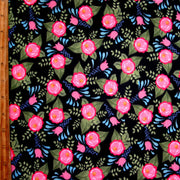 Floral Spray on Black Nylon Lycra Swimsuit Fabric - 31" Remnant