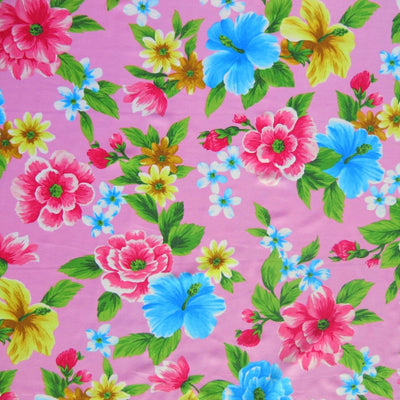 Hawaiian Floral on Pink Nylon Spandex Swimsuit Fabric